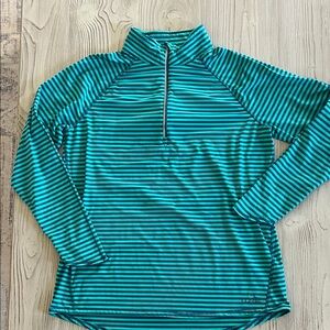 LLBean Striped Teal striped Quarter-Zip Pullover active performance size medium
